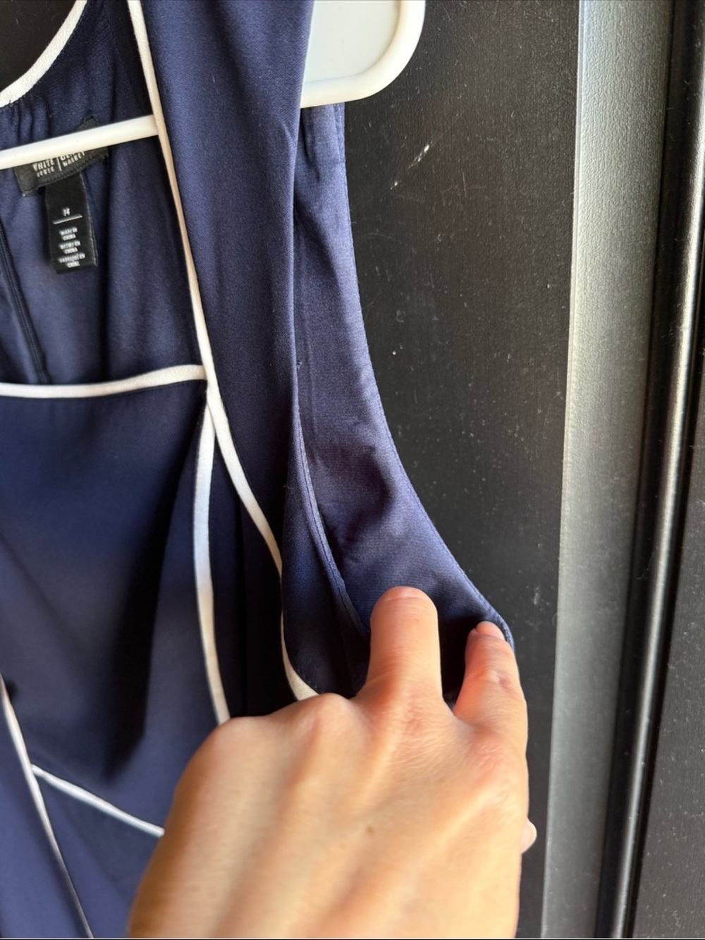 White House Black Market sleeveless sheath dress in officer blue with white trim - Picture 10 of 10